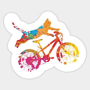 cat on a multicolored bike acrobat Sticker